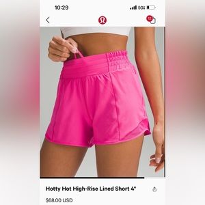 Lululemon Sonic Pink Hotty Hot High Rise 4” Short